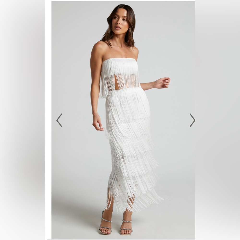 Amalee White Two Piece Fringe Skirt Set